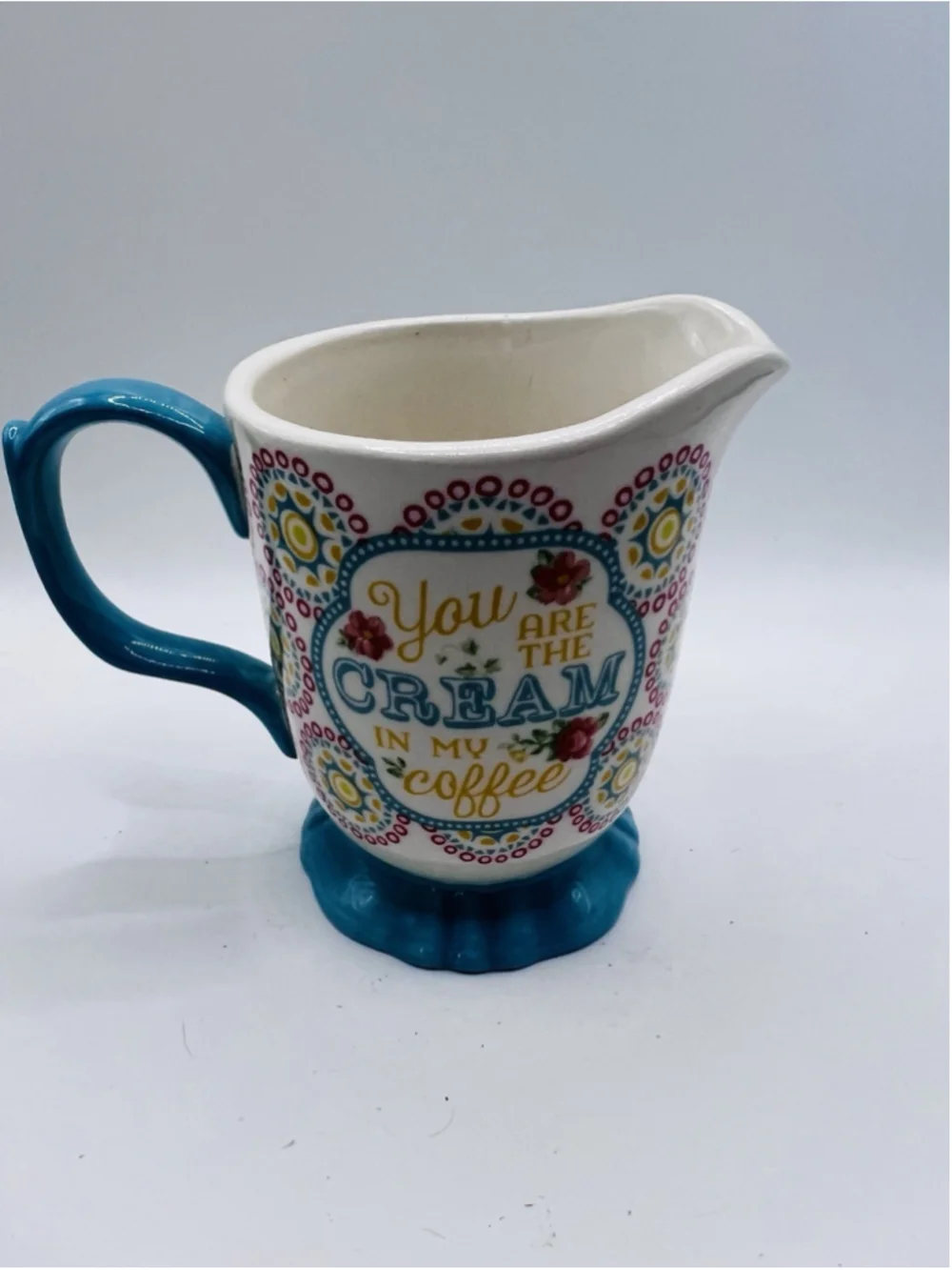 Pioneer Woman Blossom Jubilee Coffee Creamer Pitcher Teal Footed Floral